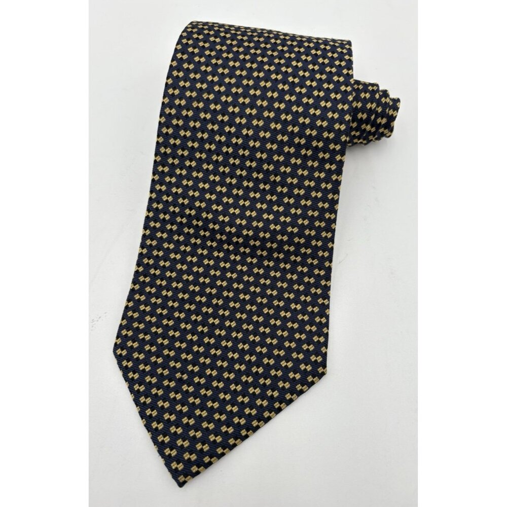 RALPH LAUREN Mens 100% Silk Necktie Luxury Geometric Black Gold USA EUC